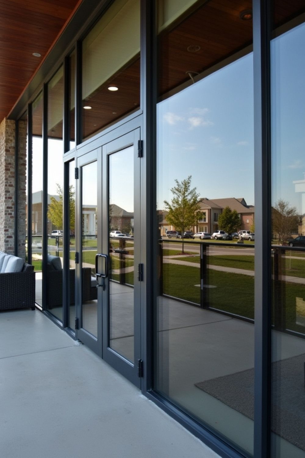 Puerta de cristal a terraza con película polarizada de control solar